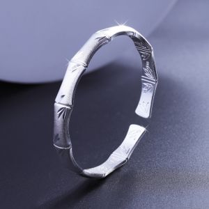 999 Sterling Silver Bamboo Bracelet Womens Sterling Silver Solid Opening Adjustable Frosted Silver Bracelet Fashionable Young Style Plain Ring Jewelry High-end Gift