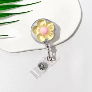 NOBLELYN Cute Floral Badge Reel Transparent Retractable Worker ID Card Pull Buckle Fashion Durable ID Card Badge Holder Clip For Women