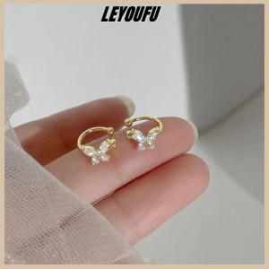 LEYOUFU 1Pair Shinning Zircon Big Small Butterfly Ear Clip Earrings No Ear Cuff Women Ear Wrap