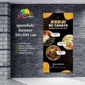 Cetak Spanduk Banner Hitam Kuning Modern Promosi Makanan