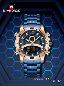 NAVIFORCE Jam Tangan NF-9181M Analog Digital Watch Stainless Steel Blue