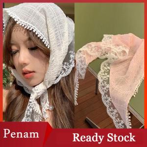 [PAM] French Style Lace Flower Pattern Triangular Scarf Headband Lolita Silk Scarf Headdress Turban Womens Fashion Hair Accessories