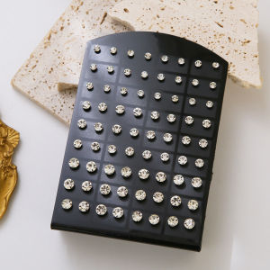 36 Pairs Fashion Stud Earrings White Cubic Zirconia Earrings Men Women Stainless Steel Round Zircon Stud Earrings