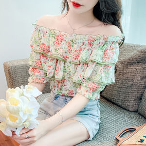 Yige pháp thanh lịch Áo Voan Mùa Hè Tay áo ngắn Thiết kế áo xếp nếp Hở Vai Đẹp