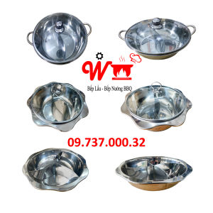 Nồi lẩu tròn inox 2 3 4 ngăn riêng biệt dùng cho bếp từ bếp gas bếp hồng ngoại bếp than nhà hàng quán lẩu