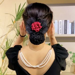 CHANBAEK Korean Style Flower Snood Spring Clip Hairgrips Cover Net Ponytail Clip Bow Hair Net Vintage Hair Clip Crochet Bun Net Hotel