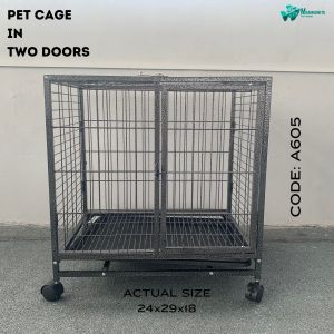 PET CAGE TWO DOORS METAL GRAY CAT DOG CAGE WITH TRAY / A605