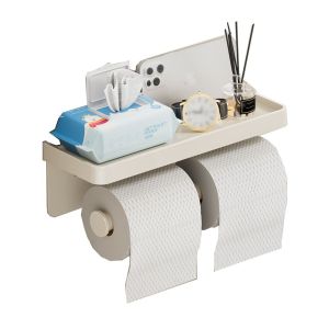 JIANZ Gắn tường Giá đỡ giấy vệ sinh Hợp kim nhôm Chống gỉ Máy cuộn kép Dễ lắp đặt Khay đựng điện thoại Kệ đựng cuộn giấy Phòng tắm