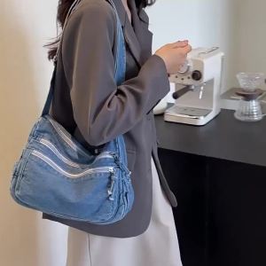 Vintage Denim Womens Shoulder Bag Large Capacity Messenger Bag Multi-pockets Satchel Bags Adjustable Strap Ladies Crossbody Bag2026