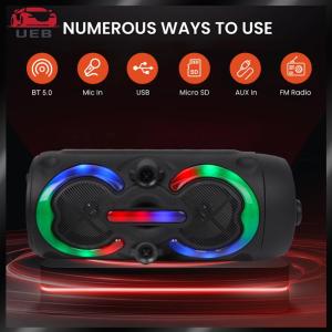 [UEB AUTO]Wireless BT Speakers with Mic & Radio Portable Subwoofer Music Player Rechargeable Audio Loud Speaker for Outdoor Travel
