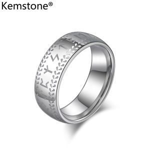 Kemstone Mens Tungsten Steel Rings Viking Letter Tungsten Ring Rune Text Rings Jewelry