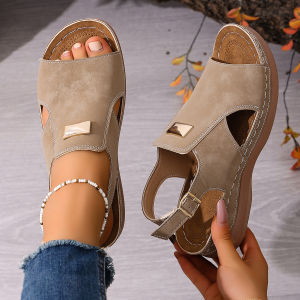 [Free Shipping] 2026 New Plus-Size Wedge-Heel Open-Toe Sandals For Women Fashionable With A Hollow Design Comfortable Lightweight Casual And Versatile