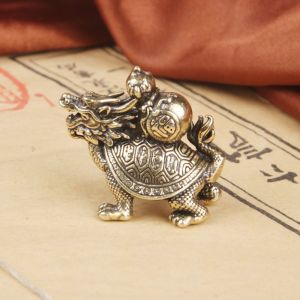 GAOSU Đồ cổ Tượng Rùa rồng Đồ thủ công Đồng Rùa rồng thu nhỏ Cổ điển Màu trơn Đồ trang trí động vật bằng đồng Đồ trang trí học tập