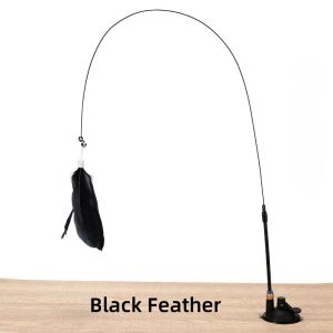 Cat Teaser Cat Toys Feather Stick Feather Toy Long Rod Powerful Suction Cup Natural Feather Teaser with Bell