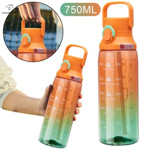 750ml leakproof motivational chai nước có kẹp Silicon cho thể thao và các hoạt động ngoài trời