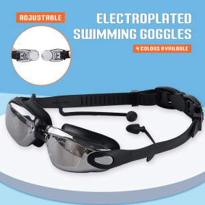 Electroplate Swimming Goggles Anti-Fogging High Definition Swimming Glasses with Ear Plug for Adult Men Women Adjustable Buckle  Waterproof Swim Eyewear HD Lens Diving Glasses Renang Dewasa 泳镜