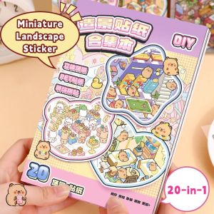 FEATSHOP64FE8 20-ใน-1 คอลเลคชันสติ๊กเกอร์ภูมิทัศน์ขนาดเล็ก คลายเครียด ปีเตอร์ ป้ายสติ๊กเกอร์ฉากกระท่อม DIY ใหม่ การ์ตูน สติ๊กเกอร์ภูมิทัศน์ 3D ของขวัญ