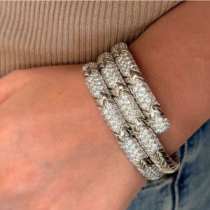 Bellux Copper Alloy Synthetic Zircon Bracelet White Gold Full Diamond Vintage Style Fashion Three Layer Snake Bracelet