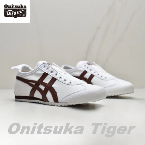 Original Tiger Shoes Classic MEXICO 66 SLIP-ON White/dark Brown Mens and Womens Canvas Non-slip Lazy Shoes Comfortable Breathable Casual Sports Shoes 1183B782-201