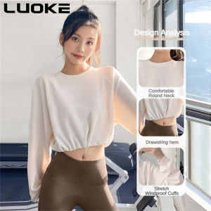 Luoke sport wear women Yoga suit Womens new drawcord long sleeve running loose sports fitness top Pilates training suit