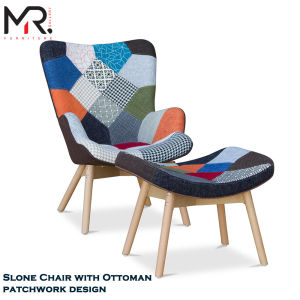 SLONE RELAX CHAIR WITH OTTOMAN | PATCHWORK DESIGNER CHAIR | LOUNGE CHAIR