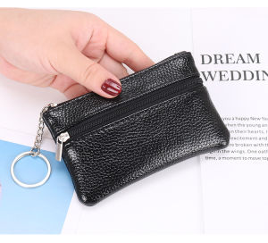 Coin purse mini wallet for women korean cute leather 2 zipper pockets wallets with keychain #1002