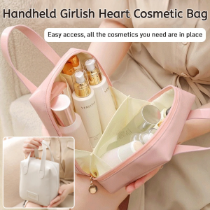 Travel Makeup Portable Cosmetic Bag Handheld Girlish Heart Foldable Hanging Toiletry Storage Bag With Compartments