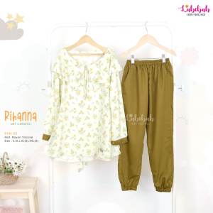 LABEBAH SETELAN CELANA MUSLIM ANAK CEWEK 2-9 TH  BAJU ATASAN TUNIK MOTIF DAN CELANA JOGGER RIHANNA