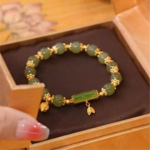 O-KAY COD Gelang Giok Karet Bambu Hijau Titanium Wanita Perhiasan Bracelets