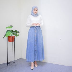 Dostifashion Rok Jeans | Rok Wanita Muslim Pinggang Full Karet