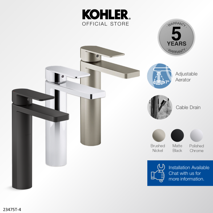 KOHLER Parallel Tall Lavatory Faucet / Basin Mixer, Polished Chrome K23475T4CP / Matt Black K