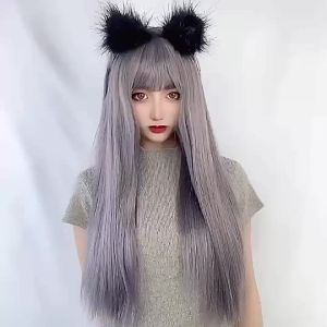Fashion Women Lolita Soft Sister Wig Air Bangs Long Straight Natural Simulation Cute Wig Set