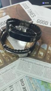 LZD  Hip Hop Punk Popular European and American Popular Twist Weave Double-Layer Leather Bracelet Titanium Steel Bracelet Can Carve Writing LOGO