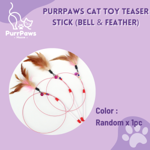 PurrPaws Cat Toy Teaser Stick with Bell & Feather Mainan Kucing 逗猫棒