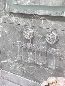 ที่วางแปรงสีฟันไฟฟ้าแบบถ้วยดูดติดผนังไม่ต้องเจาะ ที่เก็บแปรงสีฟันและยาสีฟันในห้องน้ำ