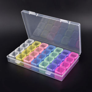 28 Grids Sealed Plastic Storage Box Portable Removable Case Nail Art Accessories Diamond Jewelry Organizer