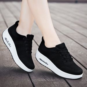 Air Cushion Black Rubber Shoes For Women On Sale Lightweight Comfort Mesh Breathable Thick Sole Casual Sneakers Shoes For Women