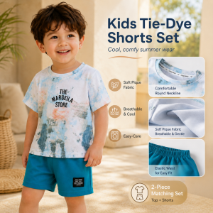 AILEBE Kids Sets Tie Dye Letter Print Short Sleeve Top Shorts Set Soft Breathable Pique Fabric Summer Korean Style Wear Complete Matching Casual Outfit Pambahay OOTD For Baby Boys Girls 0-5 Years