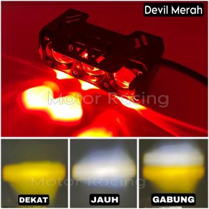 Lampu Tembak LED Laser 3 Mata Plus Devil High Low Putih Kuning Premium
