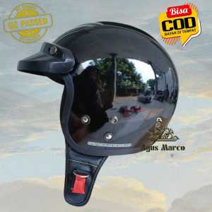 Helm Carglos Sporty Hitam Glos dengan Visor Kaca Datar untuk Pelajar Dewasa