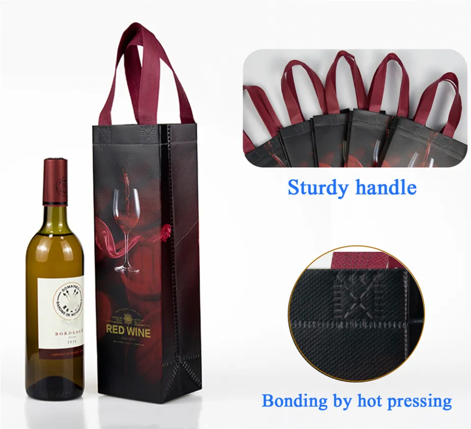 10 Pcs Colour Printing Wine Tote Bag Reusable Non-Woven Fabric