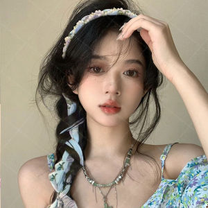 Siêu cổ tích hoa nát băng đô Ribbon một hệ thống với ngọc trai Khăn Quàng Cổ Lụa pháp ràng buộc tết tóc Phụ kiện tóc hình nơ