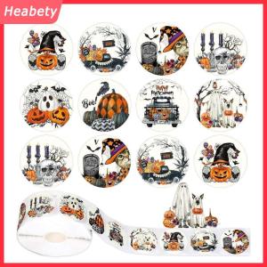 Heabety 500Pcs CuộN Vui Halloween trang trí dán dễ thương bí ngô ma sọ Spider BAT nhãn decal graffiti dán điện thoại tự làm