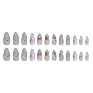 Press on Nail Short French Tip Nail Almond Nail Tips Fake Nail False Nail with Design Full Cover Acrylic Nail