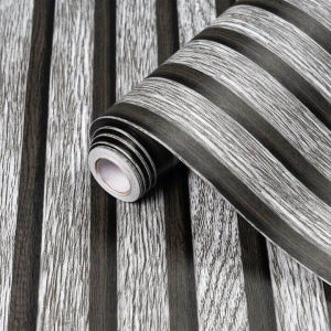 TERBARU Wallpaper Sticker Dinding Ruang Tamu & Kamar Motif Kayu Salur Panel Abu Muda Panjang 8 Meter x Lebar 45cm