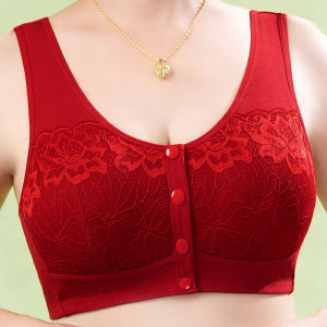 Front Button Lace Tank Top Bra For Middle-Aged And Elderly Push Up Anti-Sagging No Steel Ring Underwear Mothers Nursing Lingerie