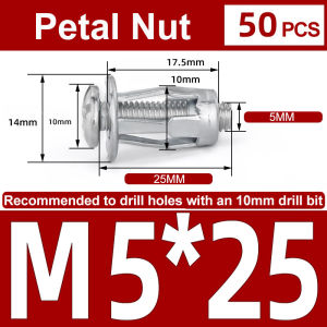 M4 - M6 50pcs Petal Rivet Lock Nuts With Screw Fixed Petal Lantern Type Czech Hollow Rivet Screw