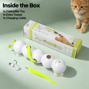 Teekland Interactive Caterpillar Cat Toy Automatic Furry Tail Teaser Toy Electric Cat Toy USB Rechargeable Self Play Cat Feather Toy for Indoor Cats Suction Cup for Stable Play