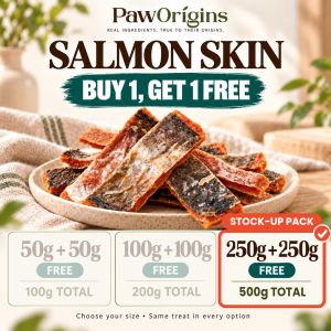 1 For 1 | 200G PawOrigins Dehydrated Salmon Skin Strips | Single Ingredient Air Dried Dog Treats Collagen&Omega-3 [SG]
