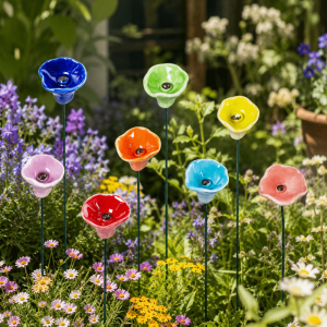 ANBIHE 3pcs Ceramic Bee Butterfly Water Dispenser Flower Shaped Multi-function Insect Drinking Cup Creative DIY Artificial Flower Yard
